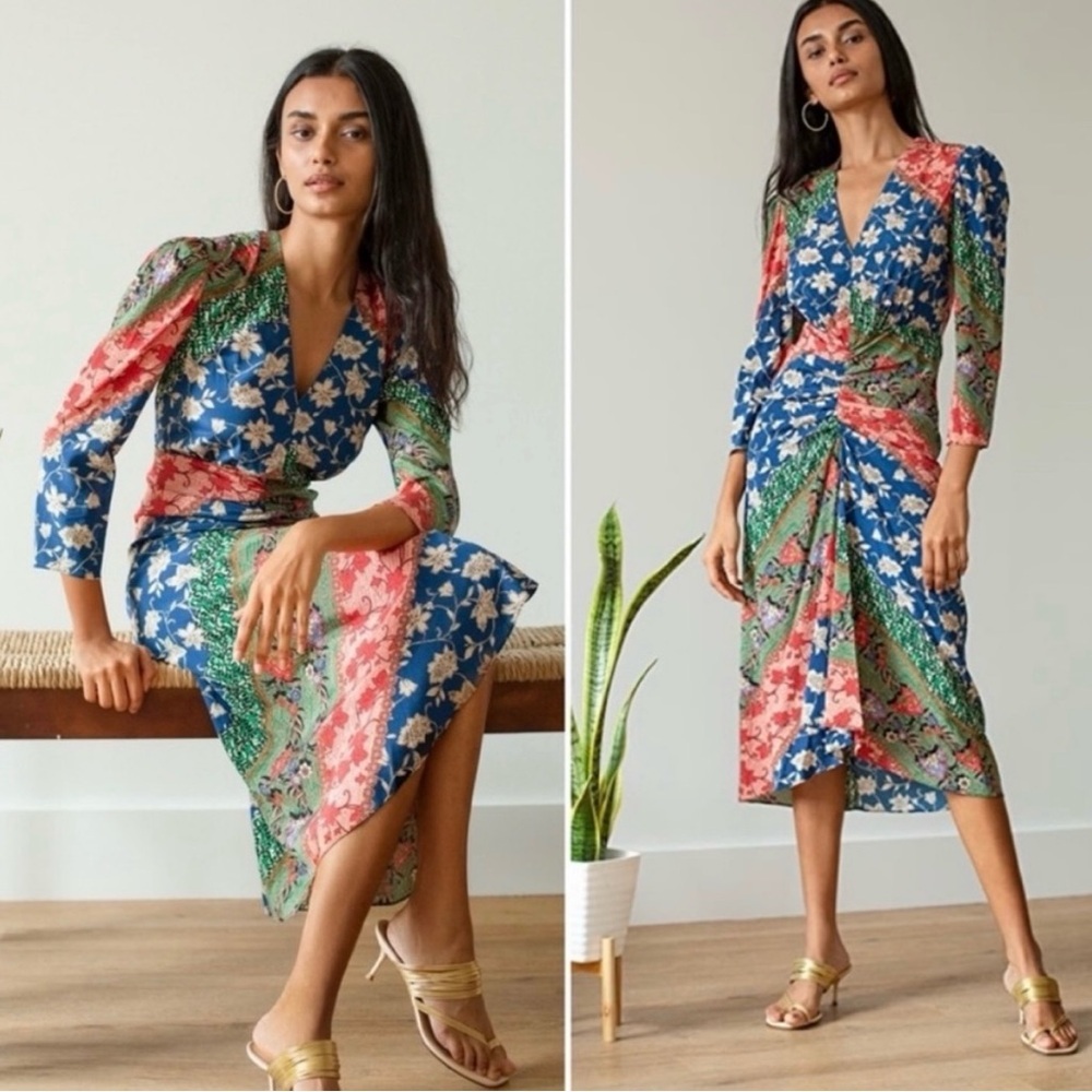 Veronica Beard Mary Stretch Silk Printed Midi Dress Cocktail Business Casual
